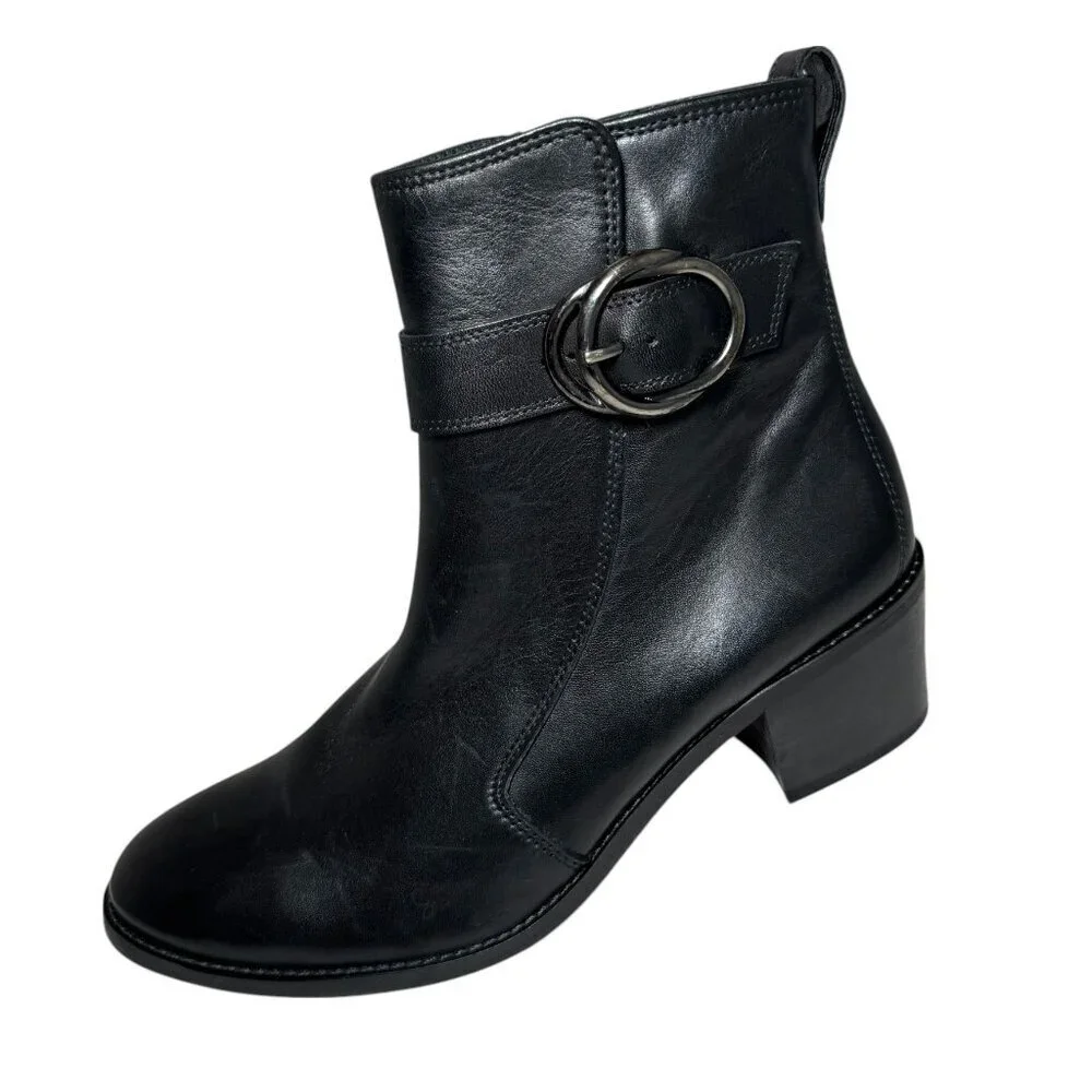 Paul Green Vanessa Womens 8 Black Leather Moto Ankle Bootie‎ Buckle NEW $559